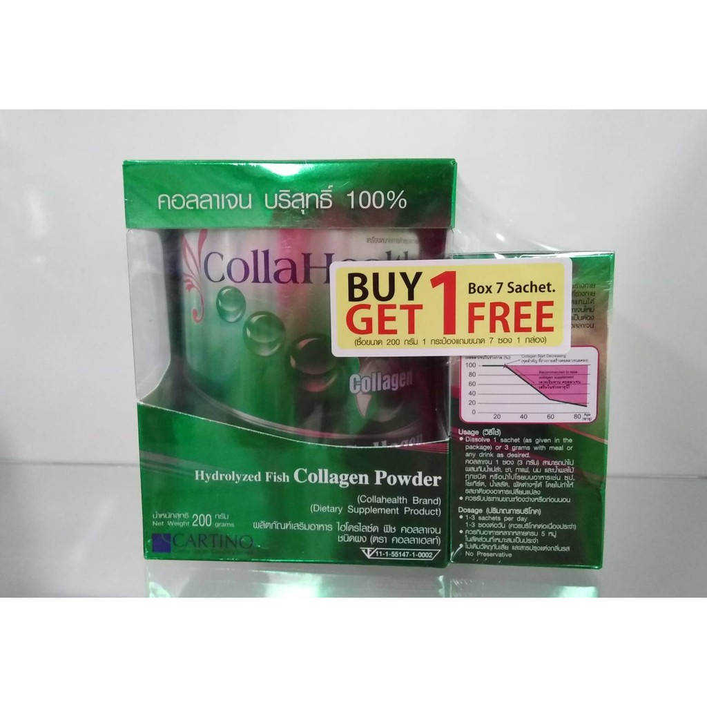 แถม 7 ซอง Collahealth Fish 200g คอลลาเจนแบบผง 1 กระป๋อง collagen colla health **