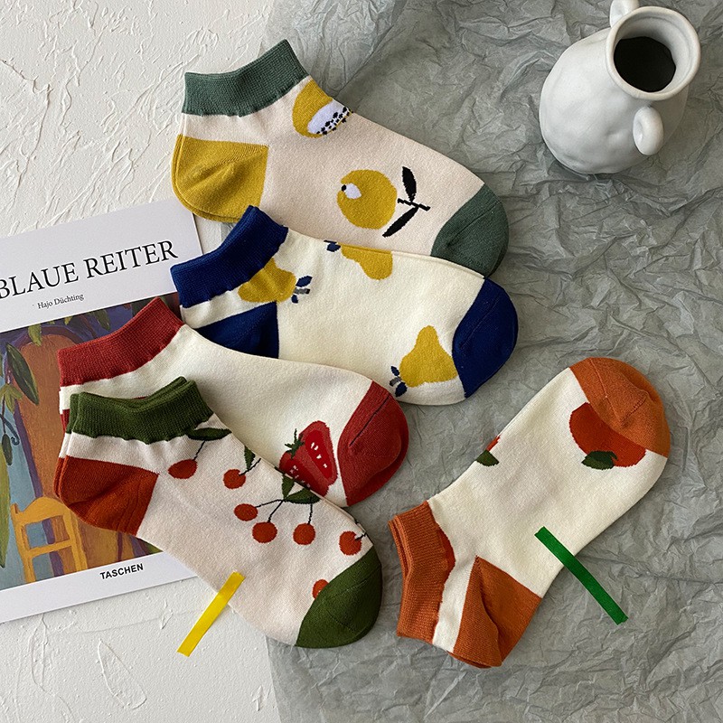 KAFU D242ถุงเท้าลายผลไม้การ์ตูนน่ารักทันสมัยกีฬาถุงเท้าลำลองสไตล์เกาหลีถุงเท้าข้อสั้น - รูปที่ 2