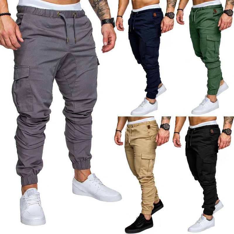 Mr.OK New Mens Tethered Rope Loose Pants กางเกงลําลอง