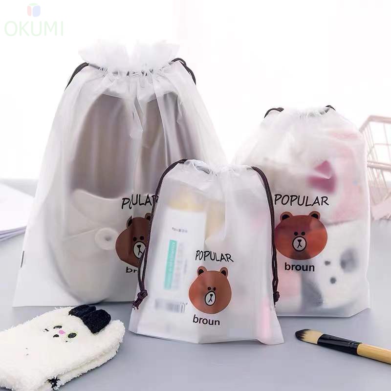 OKUMI_SHOP ถุงหูรูด ใส่ของ ถุงหมีบราวน์ กันน้ำ กันฝุ่น สำหรับใส่ของ