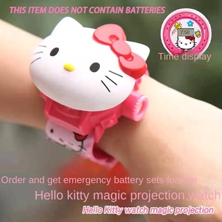 นาฬิกาข้อมืออิเล็กทรอนิกส์ ลายการ์ตูน Hello Kitty Cat Projection Watch 24 สําหรับเด็กอนุบาล