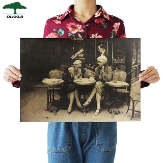 โปสเตอร์สติ๊กเกอร์ตกแต่งผนังรูปปารีสกลางแจ้งคาเฟ่ Nostalgic Retro 51.5x36 ซม