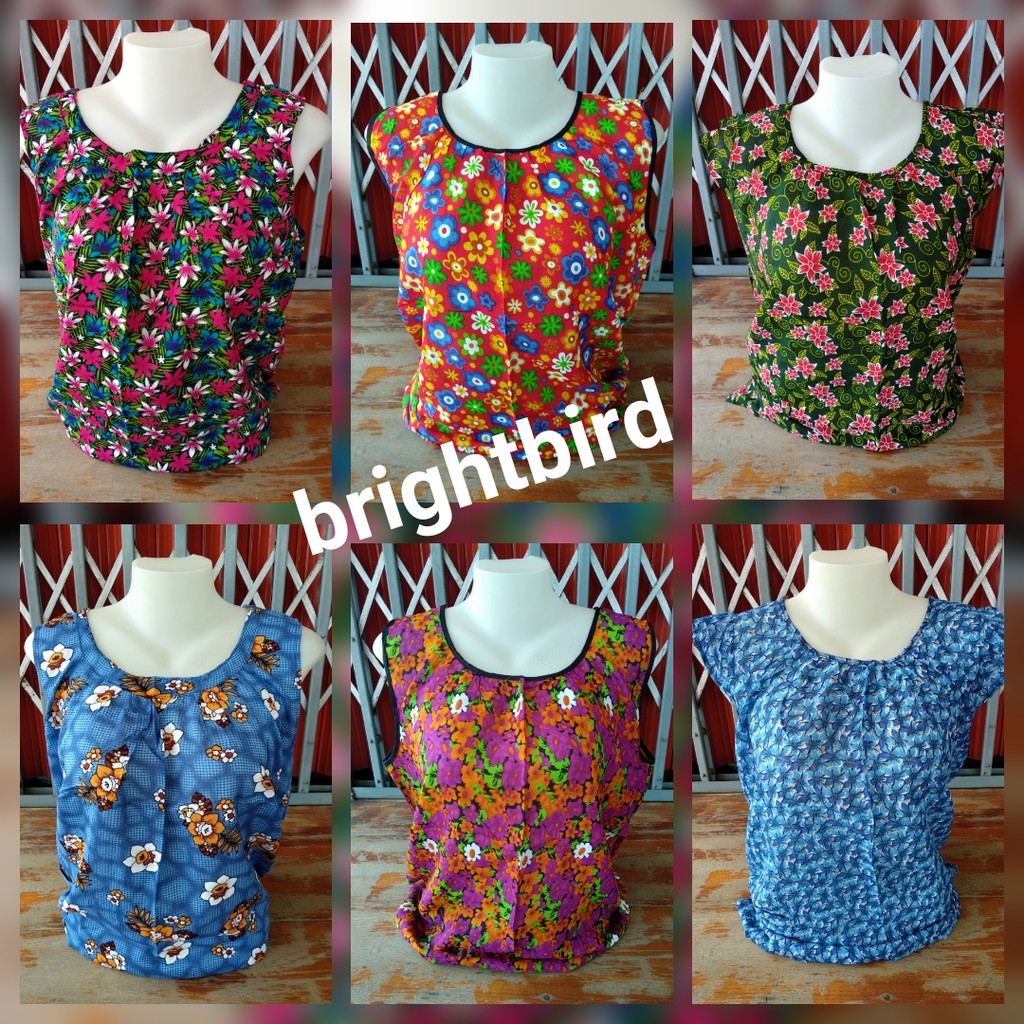 เสื้อคอกระเช้า คละลาย เสื้อแม่บ้าน ผ้าสปัน ใส่นิ่มสบาย | Shopee Thailand