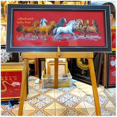กรอบรูป ม้า 8 ตัว ขอบเรียบ ภาพม้ามงคลเรียกทรัพย์ ภาพม้าวิ่ง ภาพม้าแปดตัว เสริมฮวงจุ้ย ของขวัญ ของที่ระลึก ของชำร่วย