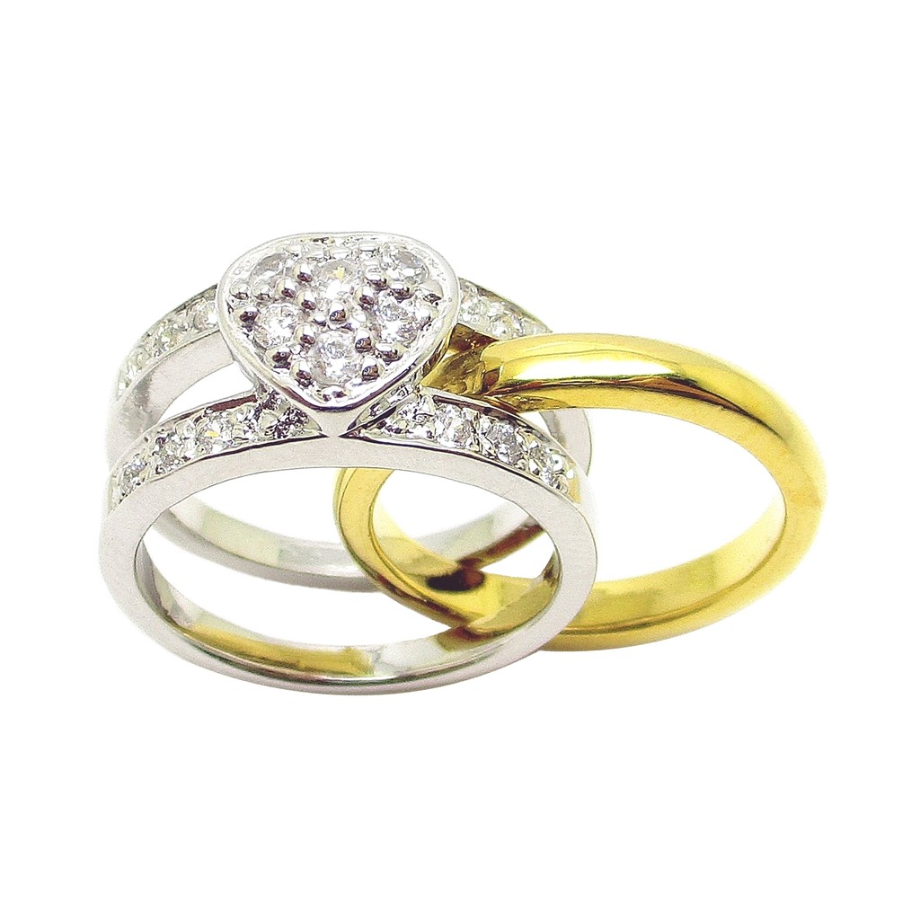 แหวนผู้หญิงมินิมอล แหวนผู้หญิงแฟชั่น แหวนคอนเวอติเบิลหัวใจ ประดับเพชร แหวนเกลี้ยง ชุบทองและทองคำขาว
