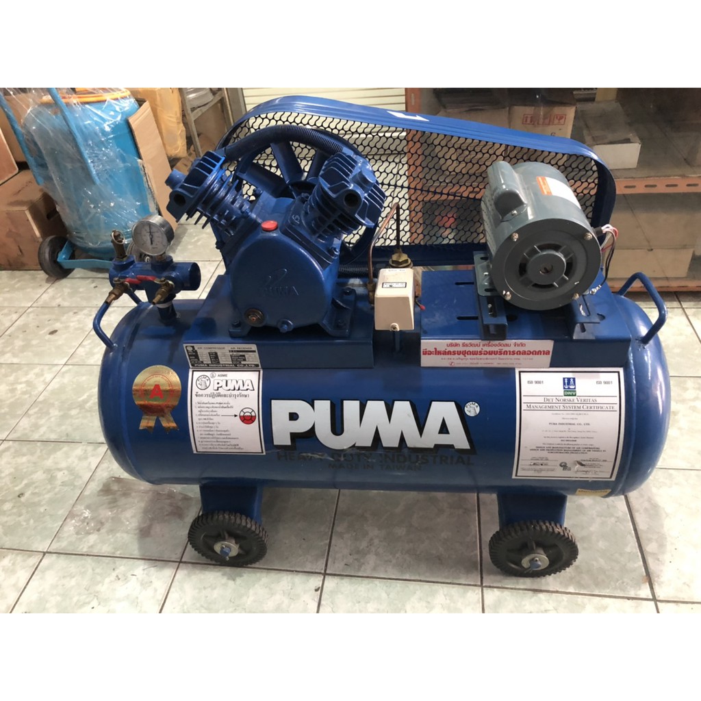 🔥โค้ดINC3LEL3ลด30฿ปั๊มลมสายพาน ลูกสูบ 92 ลิตร มอเตอร์ Pioneer 1/2 HP/220V Air Compressor ยี่ห้อ PUMA
