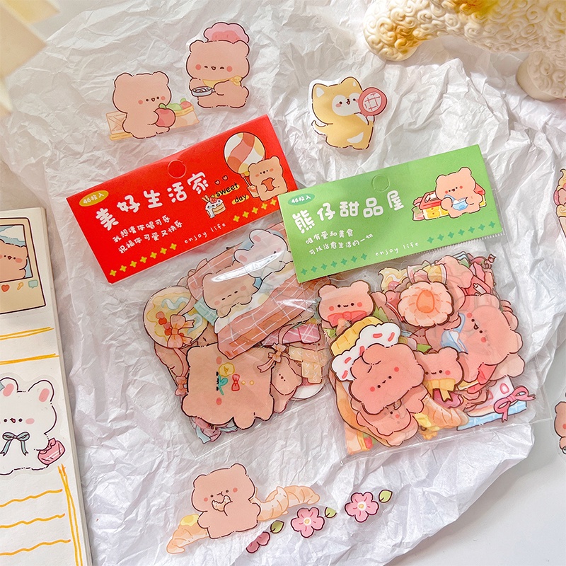 สติกเกอร์ ลายการ์ตูนสัตว์น่ารัก DIY สําหรับติดตกแต่งเครื่องเขียนนักเรียน จํานวน 46 ชิ้น