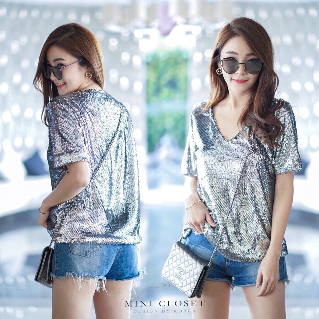 เสื้อวิ้งๆ คอวี🦄Disco Seoul Tee🦄