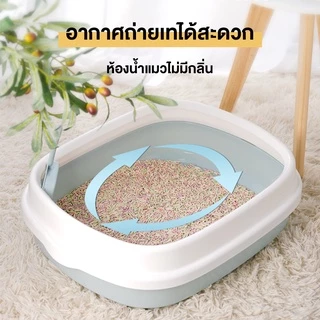 😺[Hipetime Official Shop] กระบะทรายแมวขอบสูง พร้อมตะแกรงดักทราย | มาพร้อมที่ตัก ใช้งานง่าย เหมาะสำหรับบ้านที่มีแมว