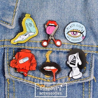 🇹🇭 พร้อมส่ง : 👄 เข็มกลัดลายริมฝีปากสีดำกลิตเตอร์ | Black Glitter Lips Enamel Brooch Pin.