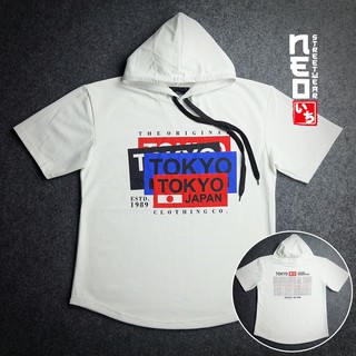 เสื้อยืดทรง Oversize แนวสตรีท แขนสั้น Hood ลาย TOKYO JAPAN สีขาว