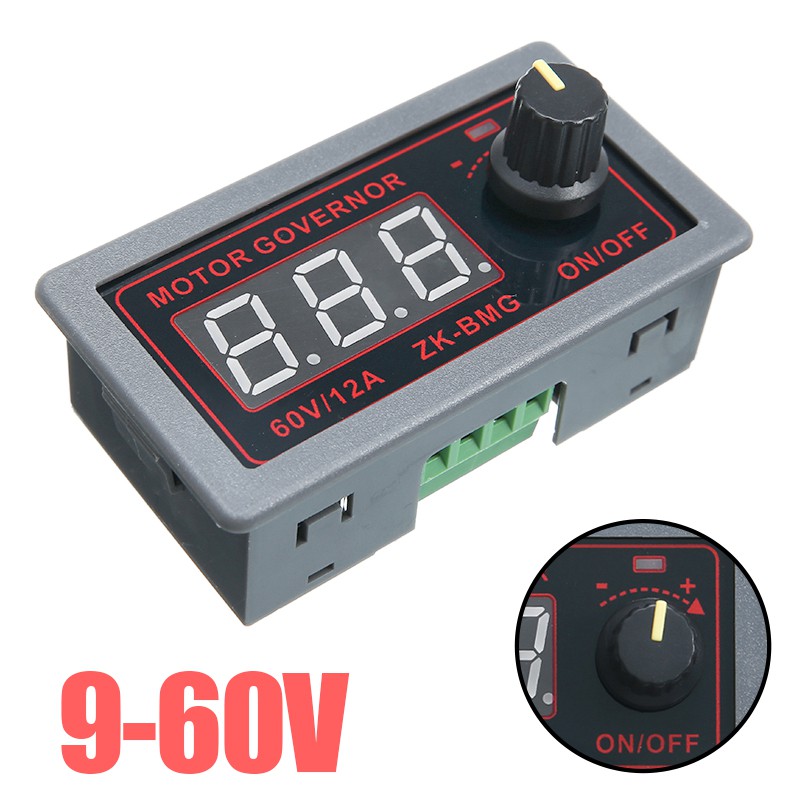 DC 9-60 โวลต์ 12A จอแสดงผลดิจิตอล PWM DC มอเตอร์ว่าราชการ 500 วัตต์พัดลมควบคุมปรับความถี่รอบการทำงานบนล่างที่มีสวิทช์