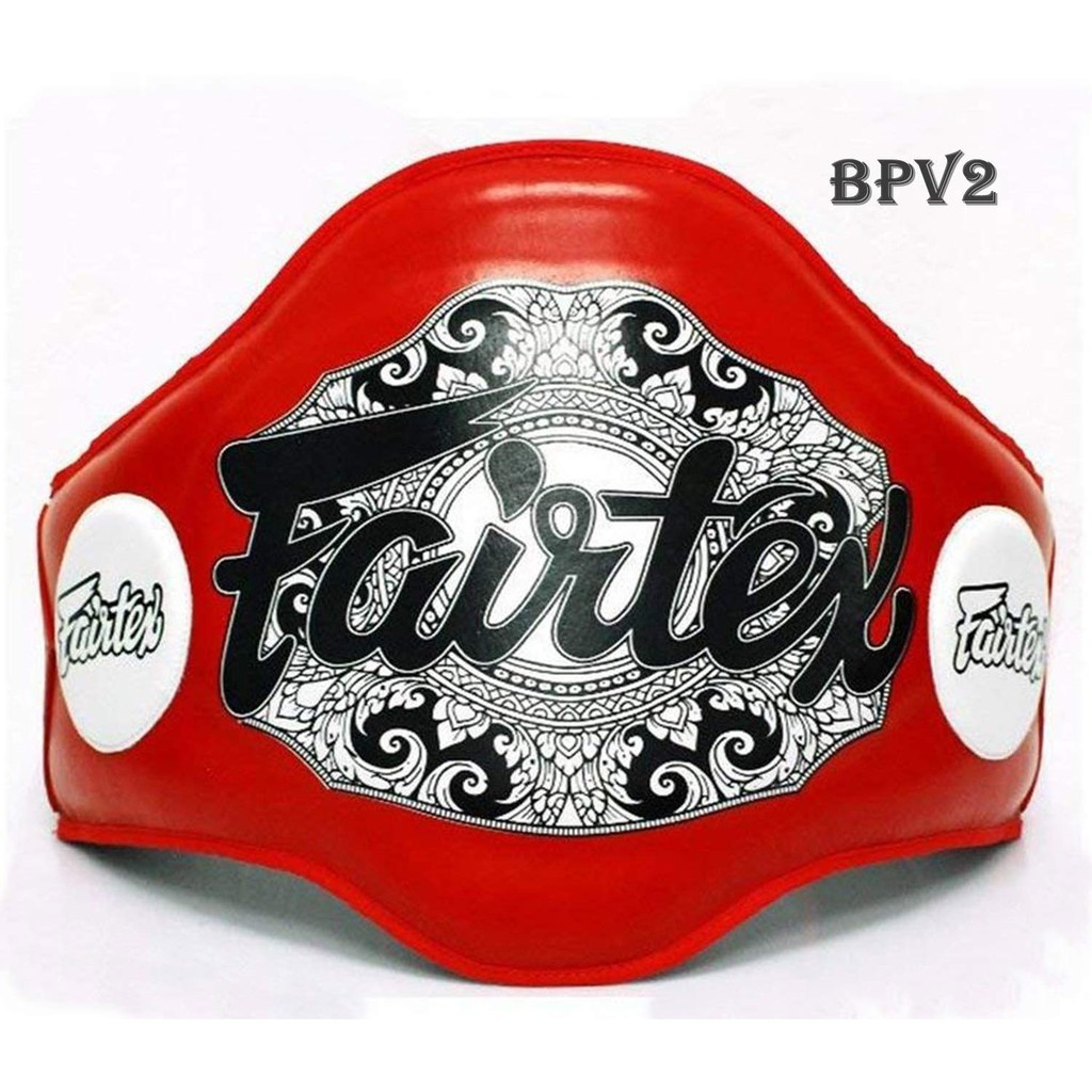 เป้าท้อง แฟร์แท็ค BPV2 สีแดง ทำจากหนังแท้ Fairtex Belly Protector BPV2 Red Training Muay Thai Kickboxing MMA