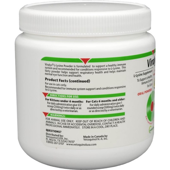 *2 Size (ไลซีนแมว เสริมภูมิคุ้มกัน แมวแก่ แมวป่วย) Vetoquinol Viralys Powder Immune Supplement for Cats, 3.5-oz - รูปที่ 2