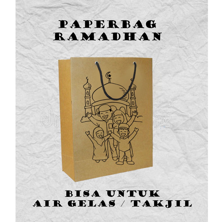 (RAMADHAN EDITION PAPER BAG) Mini Takjil Gift Paper Bag 11x7x16 Cm Brown Paper Bag Free Design / Scr
