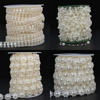2-10เมตร ABS เลียนแบบลูกปัดมุกโซ่ Trim Garland ดอกไม้ DIY งานแต่งงานตกแต่งเจ้าสาวหมวกหัตถกรรมอุปกรณ์เย็บผ้า