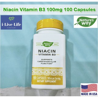 ไนอะซิน วิตามินบี 3 Niacin Vitamin B3 100mg 100 Capsules - Natures Way