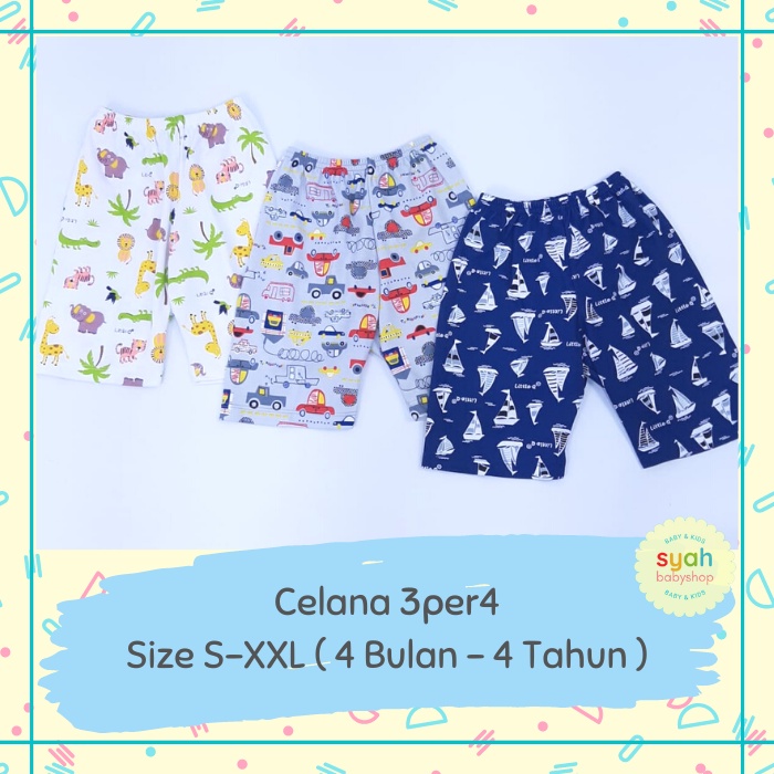 3 ชิ้น (S-XXL MOTIF) กางเกงขาสั้น 3/4 3PER4 3 4 เสื้อผ้าเด็กผู้ชายใหม่ LAHIR BABY BOY NEWBORN 3 6 12