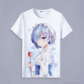 [เสื้อยืดอนิเมะญี่ปุ่น] เสื้อยืดแขนสั้น พิมพ์ลาย re Zero-Starting Life in Another World Merchandise Rem Ram สองมิติ สําหรับผู้ชาย และผู้หญิง