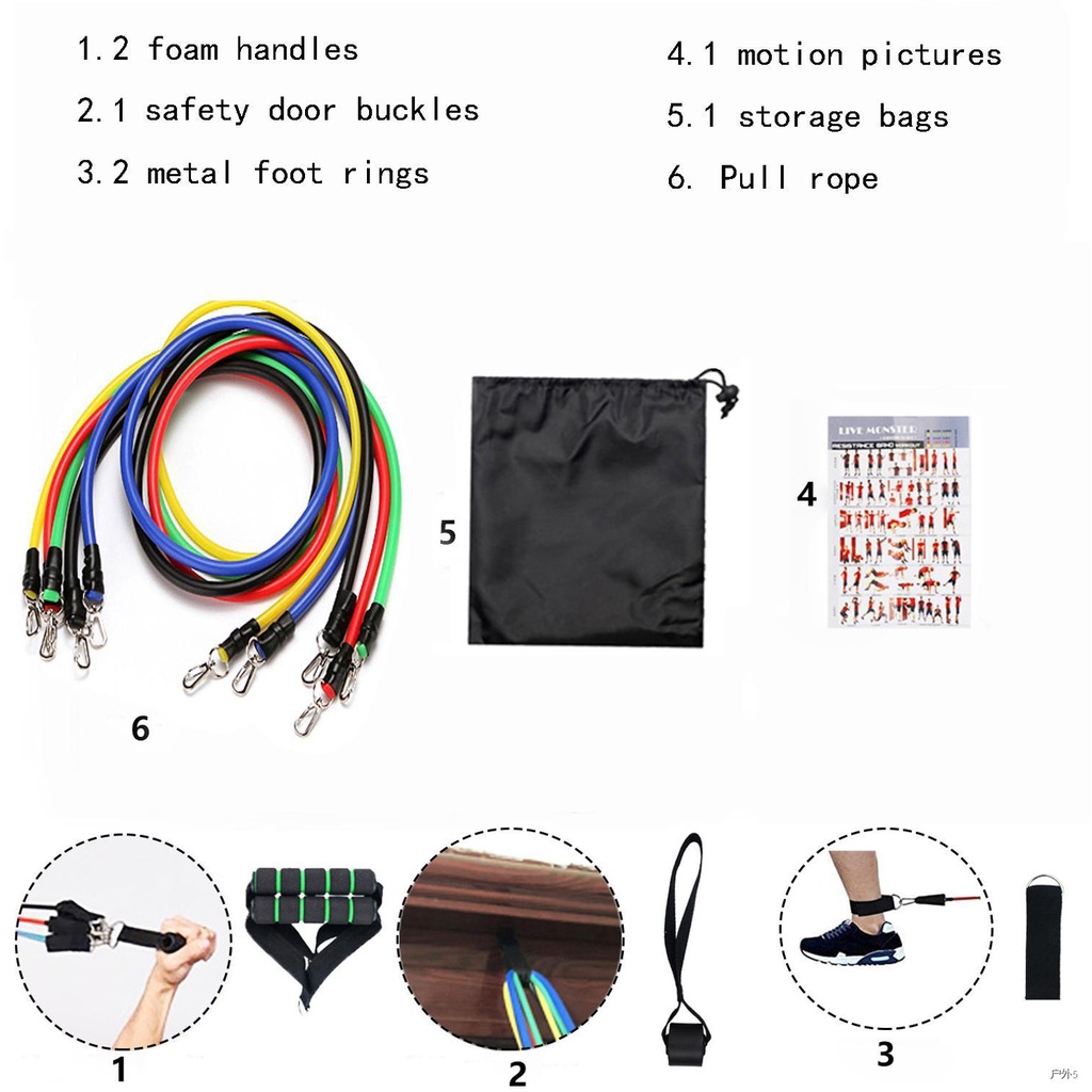11PCS SET RESISTANCE BANDS WORKOUT EXERCISE CROSSFIT FITNESS YOGA - Foto 7