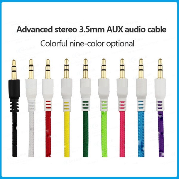 ขายดี🔥สายเคเบิ้ล AUX Audio Stereo /หัว 3.5mm 1เมตร /สายเชือกถักหัวขาว คละสี รองรับกับลำโพง เครื่องเสียงในรถ หูฟัง MP3