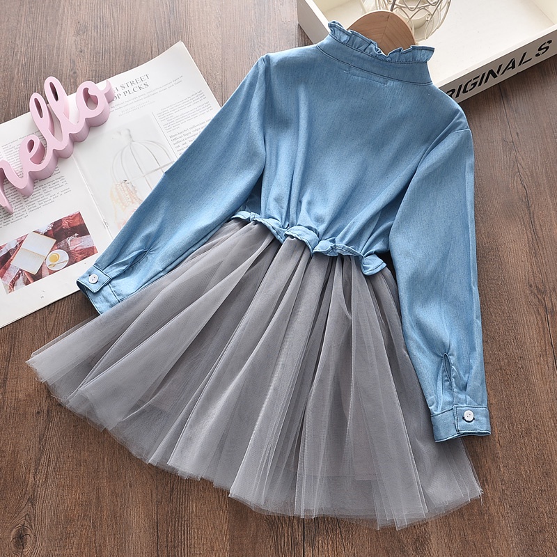 Spring Girl Denim Dress Fashion Mesh Dresses Autumn Children Clothing ...