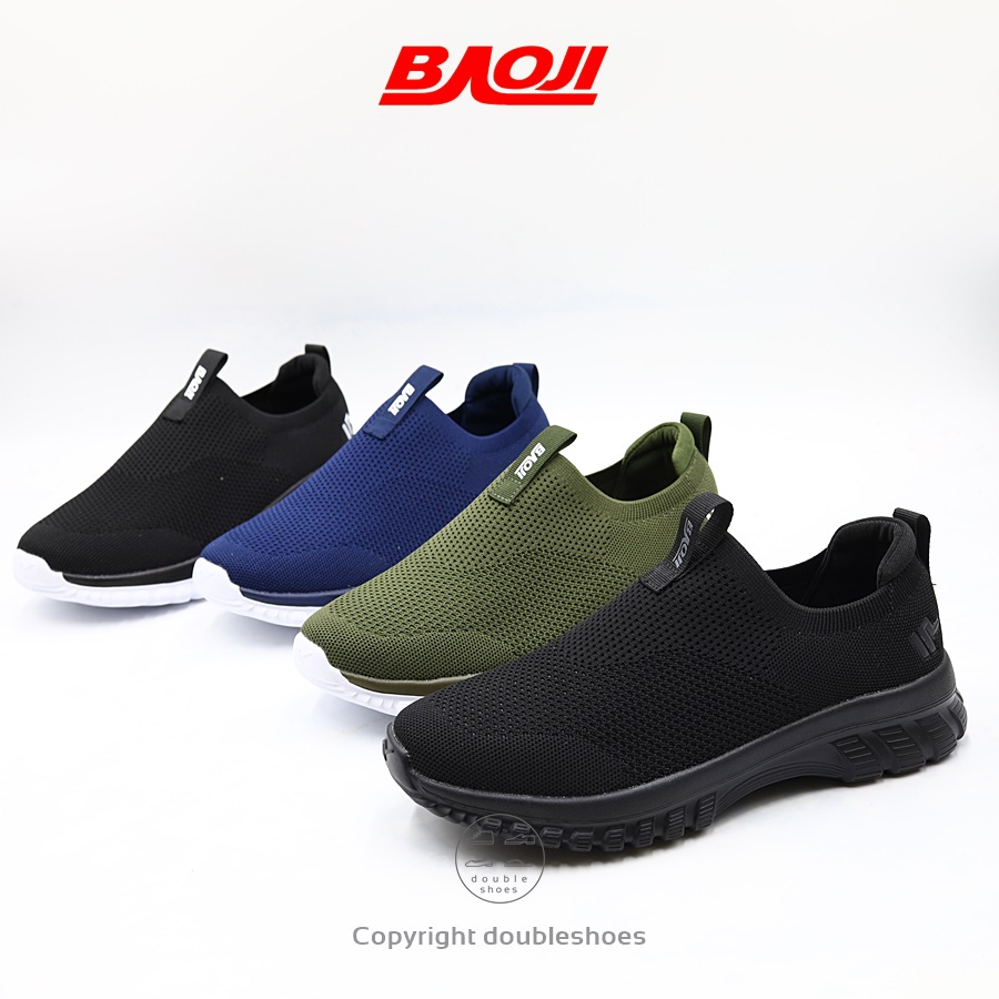 BAOJI รองเท้าวิ่ง รองเท้าผ้าใบชาย สลิปออน รุ่น BJM650 (สีดำล้วน,กากี,ดำขาว,กรม) ไซส์ 41-45