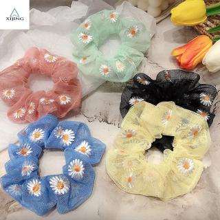 XIJING-COD woman wild Fantasy Net Daisy Embroidery Hair Ring Large Intestine Hair Rope Hairties Accessory