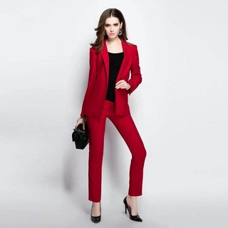 Slim Fit อย่างเป็นทางการ Office สวมสูท Uniform Designs ผู้หญิง Evening ธุรกิจกางเกง Blazer ชุดกางเกงX