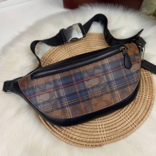 กระเป๋าคาดอก คาดเอว ใบใหญ่ COACH WARREN BELT BAG IN SIGNATURE CANVAS WITH PLAID PRINT