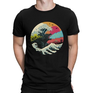 เสื้อยืด ผ้าฝ้าย พิมพ์ลายภาพยนตร์ Great Wave Of G0Dz1Lla สไตล์ญี่ปุ่น สําหรับผู้ชาย