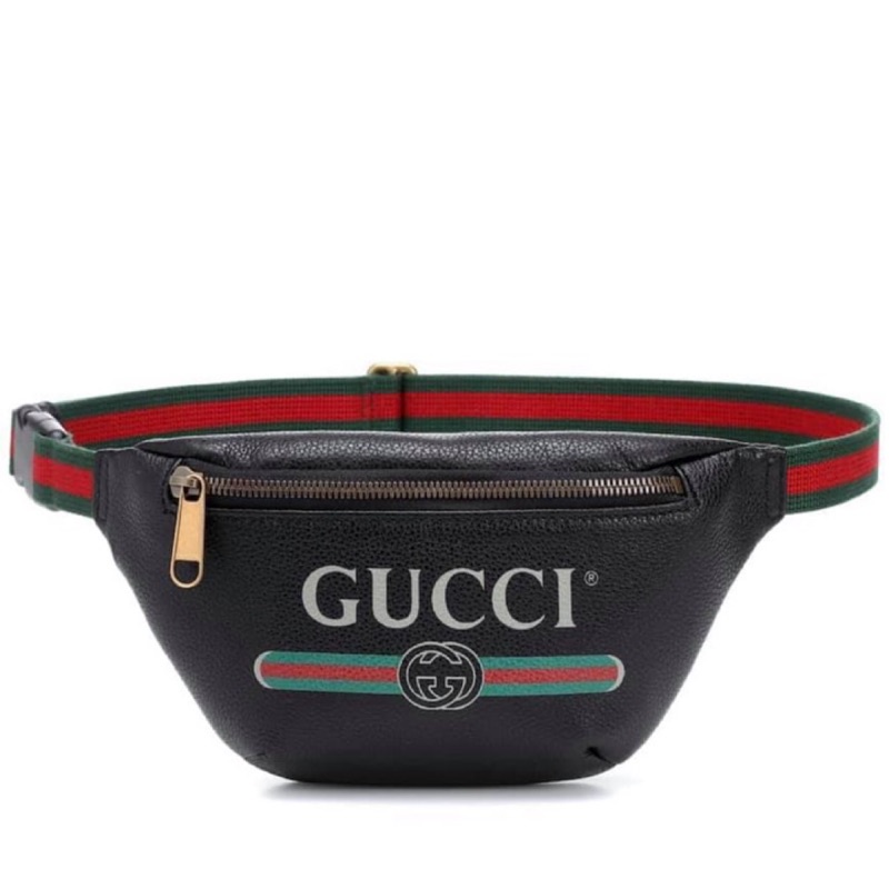 Gucci belt logo small leather belt bag สีดำ/ขาว