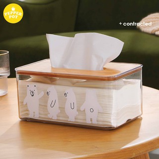 พร้อมส่ง กล่องทิชชู่หมี  BEAR TISSUE BOX กล่องทิชชู่พลาสติก ฝาไม้ลายน่ารัก สไตล์มินิมอล