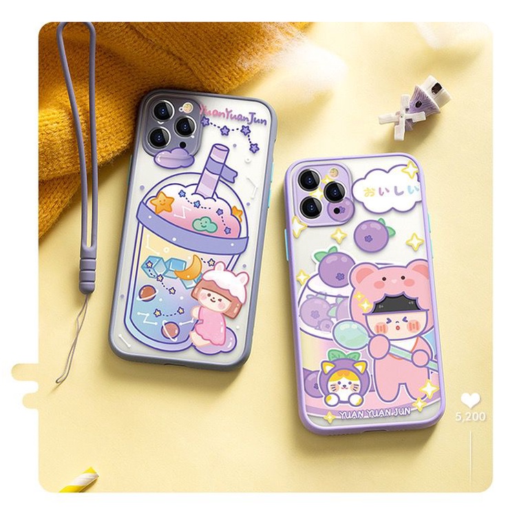 UNGU ผิวรู้สึกกรณีกล้องป้องกันกรณียี่ห้อ Boba Lilac สีม่วง FM13 FM14 FM15 Iphone 6 6s 7 8 6s+ 6+ 7+ 
