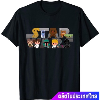 เสื้อยืดอินเทรนด์ผู้ชายอินเทรนด์ผู้หญิงสตาร์วอร์ส ผู้ชาย Star Wars Logo Kawaii Multi-Character T-Shirt sale เสื้อยืดคอกล