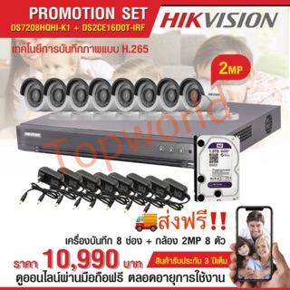 กล้องวงจรปิด HIKVISION 2 ล้านพิกเซล เซท 8 ตัว