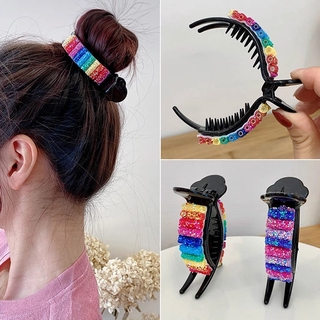 Fashion Hair Claw Korean Rainbow Hairpin Ponytail Bun Holder Clip for Women Girls Acrylic Headband Clamps