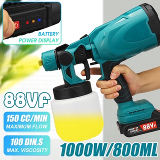 ปืนสเปรย์ไฟฟ้าไร้สาย 88VF 1000W 800 มล. พร้อมหัวฉีด 3 หัวฉีด สําหรับ Makita 18V