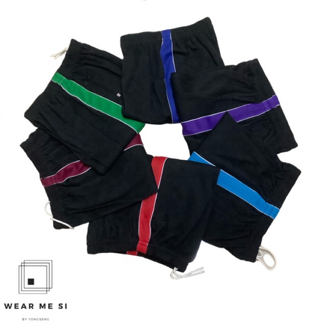 กางเกงวอร์ม กางเกงพละ นักเรียน สีดำ แถบสี (เขียว,เลือดหมู,ม่วง,ฟ้า,น้ำเงิน,แดง)