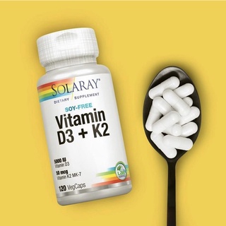 [พร้อมส่ง] วิตามินดี วิตามินเค Solaray Vitamin D3 + K2, Soy-Free 125mcg(5000 IU), 60 &amp; 120 VegCaps