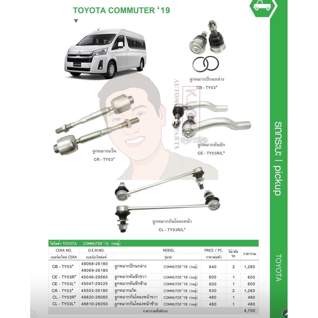 ชุดเปลี่ยนลูกหมากช่วงล่าง (CERA) Commuter 2019- (MADE IN THAILAND) *** มาอุดหนุนสินค้าไทยกันครับ