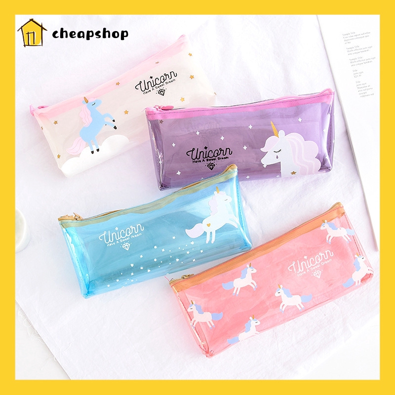 IFYOU Korean Cute Unicorn Pencil Case Large Capacity Candy Transparent Pencil Bag School Stationery