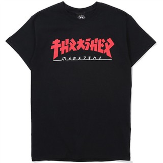 THRASHER เสื้อยืดแขนสั้นพิมพ์ลายเปลวไฟสําหรับผู้ชายและผู้หญิง