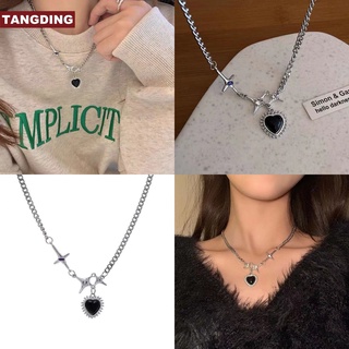 【COD Tangding】สร้อยคอโซ่ จี้รูปหัวใจ สีดํา เครื่องประดับแฟชั่น สําหรับผู้หญิง