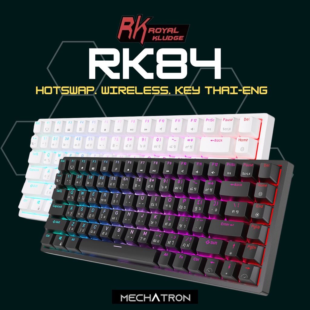 [Key THAI] Royal Kludge RK84 แมคคานิคอลคีย์บอร์ด TKL ไร้สาย บลูทูธ ไฟ RGB Mechanical Wireless Hot Sw