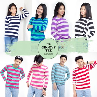 บริการเก็บปลายทาง : (S103) Groovy Striped cotton Tee  เสื้อริ้ว/ลายทาง แขนยาว คอกลม ผ้าคอตตอน