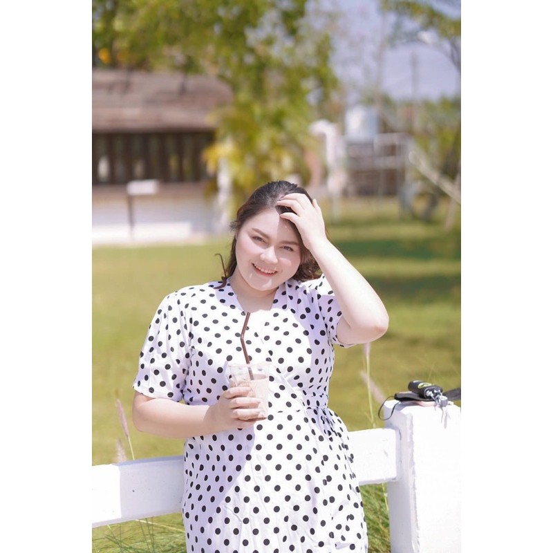 polka dot dress ขาวลายจุด สาวอวบ