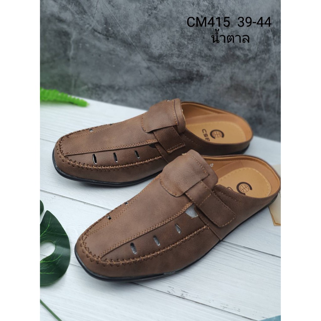 รองเท้าเปิดส้นผู้ชาย ลายคาด ข้างหน้า ยี่ห้อ CSB CM415 ไซส์ 39-44 มี 2 สี ดำ น้ำตาล ไซส์มาตรฐาน