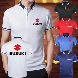 SUZUKI เสื้อโปโลแขนสั้นแบบเข้ารูปแฟชั่นสไตล์เกาหลีสําหรับผู้ชาย