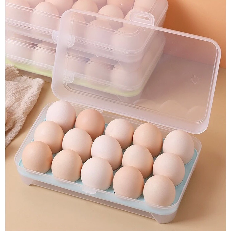 HomeDee กล่องเก็บไข่ 15 ช่อง ที่เก็บไข่มีฝาปิด กล่องบรรจุไข่ ที่ใส่ไข่ในตูเย็น พร้อมส่ง
